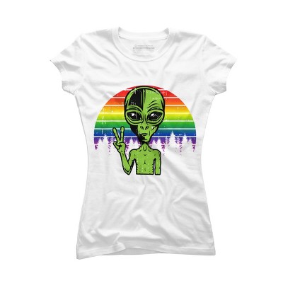 Adult Design By Humans Alien Peace Pride Retro Stripes By Tomoken T-Shirt
