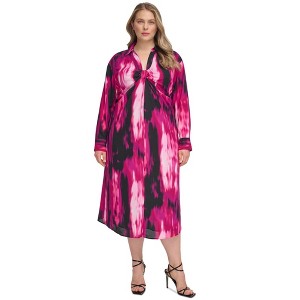Calvin Klein Womens Abstract Printed V Neck Shirt Dress - 1 of 1