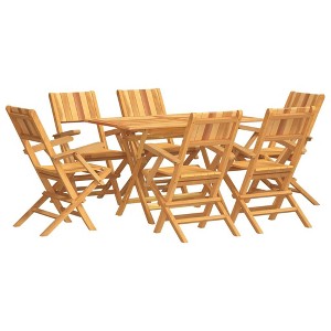 vidaXL Solid Teak Wood Patio Dining Set - 7-Piece Rectangular Table & Folding Chairs Collection with Parasol Hole for Outdoor/Deck/Garden - 1 of 4