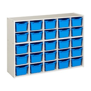 ECR4Kids Streamline 25 Cubby Tray Cabinet with 25 Scoop Front Storage Bins, 5x5, White Wash - 1 of 4