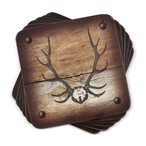 Pimpernel Lodge Coasters - Set of 6 Cork Backed Square Drink Coasters with Rustic Cabin-Inspired Artwork - Heat & Stain Resistant - 1 of 4