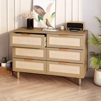 43.31" 6-Drawer Rattan Dresser for Living Room and Bedroom - ModernLuxe