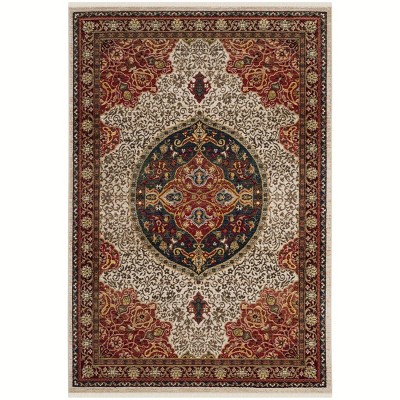 Ivory and Red Synthetic Traditional Rectangular Area Rug