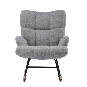 FERPIT Upholstered Wingback Accent Chair & Rocking Chair with Rubberwood Legs & Rockers - 1 of 4