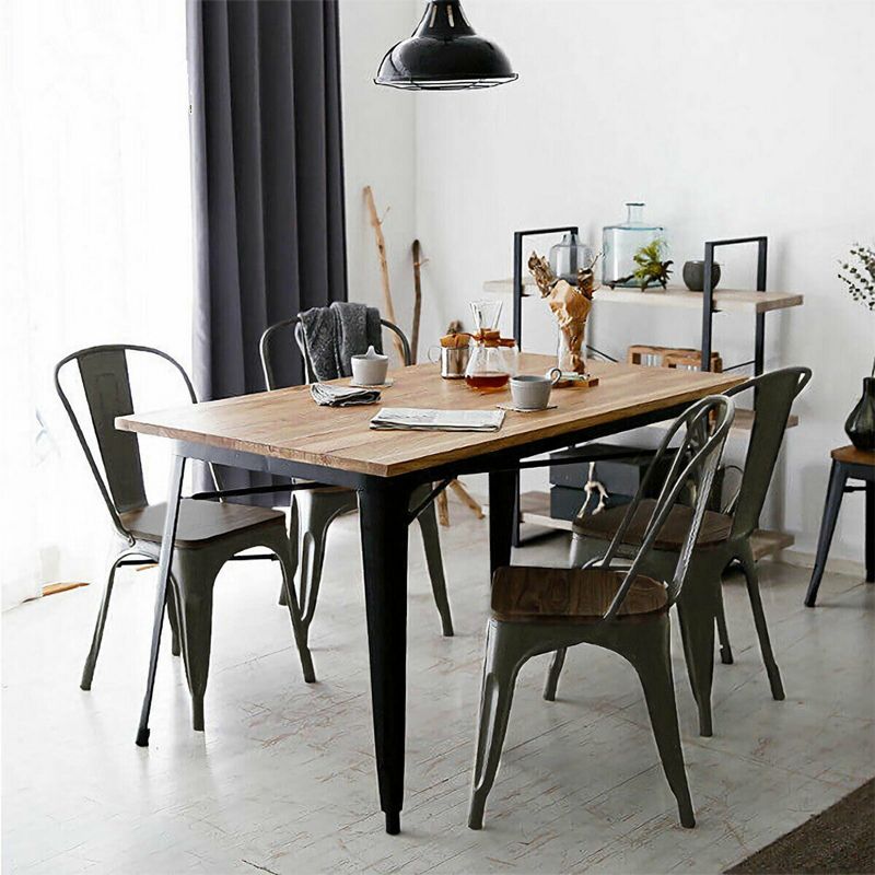Costway Set of 4 Tolix Style Metal Dining Side Chair Wood Seat Stackable Bistro Cafe, 4 of 11
