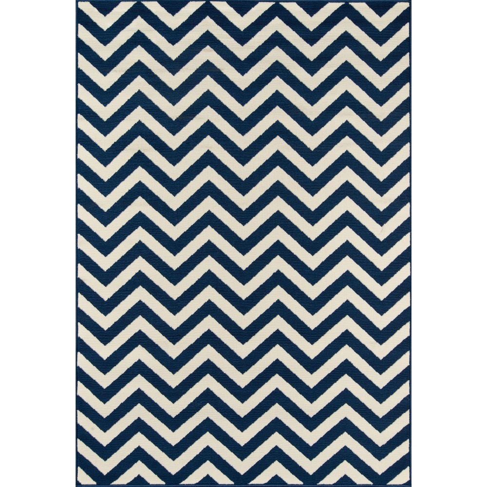 7'10inx10'10in Indoor/Outdoor Chevron Area Rug Navy