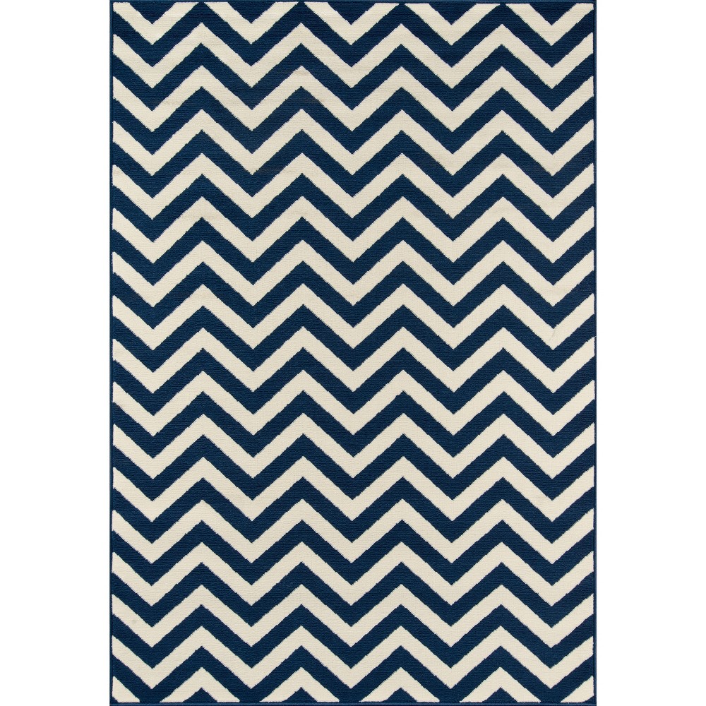 7'10inx10'10in Indoor/Outdoor Chevron Area Rug Navy