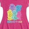 Girls' - Monster High - Lagoona Frankie Cleo Clawdeen Draculaura Pastel Logo Fit & Flair Cap Sleeve Dress - 2 of 3