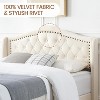 Upholstered Platform Bed Frame,Metal Bed Frame with Velvet Button Tufting and Nailhead, Arched Bed Tailboard,Embellished Wing Back Headboard - 4 of 4