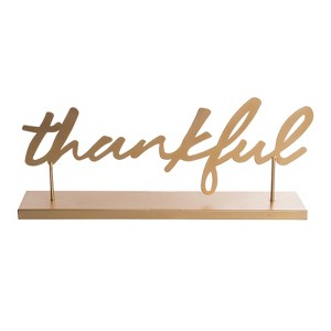 Transpac Metal Gold Thankful Tabletop Sign Elegant Fall Harvest Home Decor Gift for Hostess and Seasonal Decoration - 1 of 1