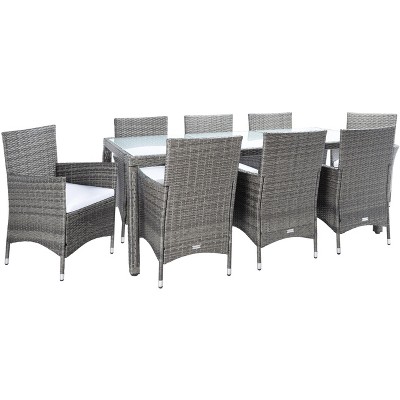Hailee 8-Piece Gray Brown Wicker Dining Set with Glass Top