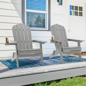 Sonkuki 2-Pack Folding Adirondack Chair Patio Outdoor Plastic Fire Pit Chair Weather Resistant for Lawn, deck and Backyard - 1 of 4