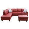 AndMakers 97 in. W Square Arm 3-piece L Shaped Faux Leather Modern Sectional Sofa in Red with Storage - 3 of 4