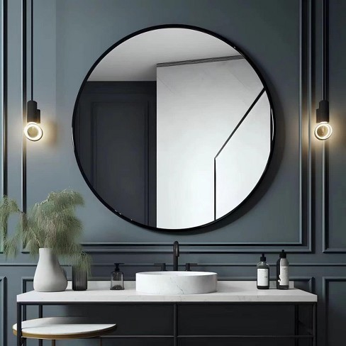 Ushower 36 Black Round Wall Mirror Metal Frame Circle Mirror For Bathroom Bedroom Living Room And Entryway Decor Target