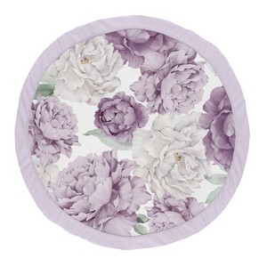 Sweet Jojo Designs Girl Baby Tummy Time Playmat Peony Floral Garden Purple and Ivory - 1 of 4