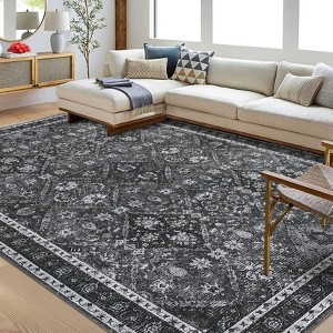 Soft Living Room Rugs 9x12 Extra Large Area Rug Vintage Boho Machine Washable Rug Floral Distressed Stain Resistant Floor Cover Non Slip Thin Carpet - 1 of 4
