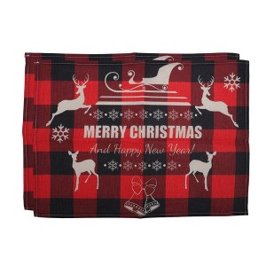 Unique Bargains Christmas Place Mats Flax Red Black Khaki 13"x17.7" 2 Pcs - 1 of 4