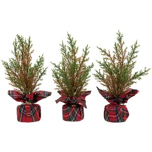 Northlight Mini Cedar Artificial Christmas Trees - 10" - Set of 3 - 1 of 4
