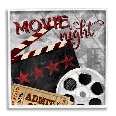 Stupell Industries Movie Night Cinema Reel Entertainment Ticket Sign Framed Giclee Art