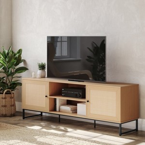 Flash Furniture Malaki Mid-Century Modern 65 Inch TV Stand with 2 Rattan Soft Close Doors and Fixed Center Shelf, TV Stand for up to 70" TV's - 1 of 4