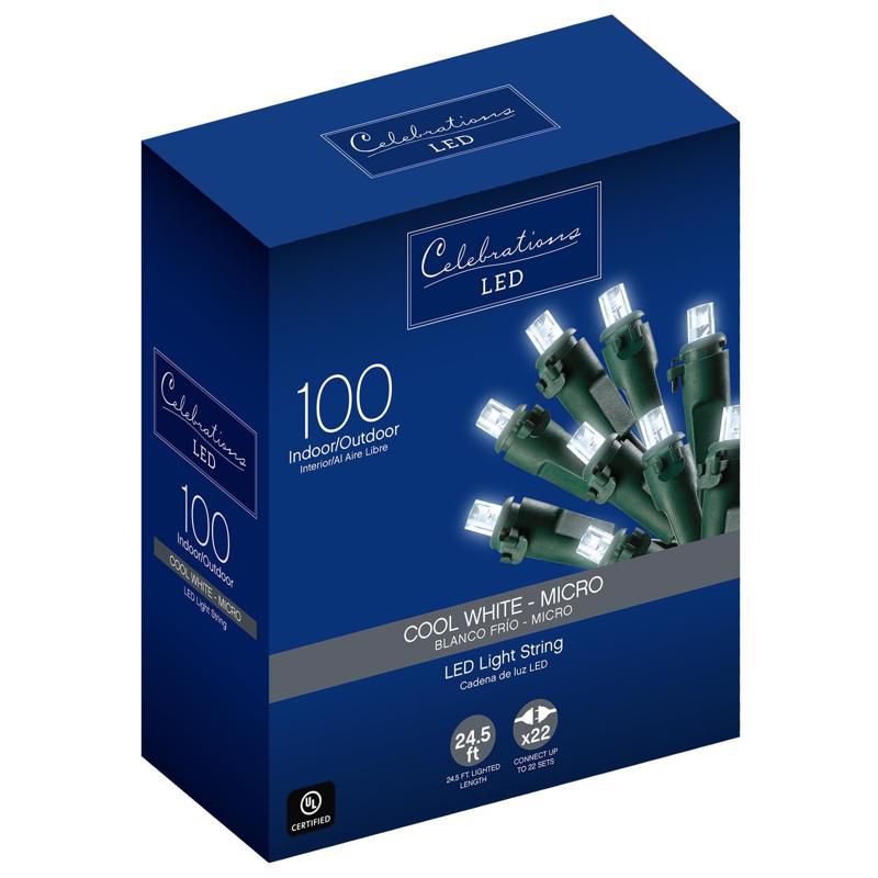 Celebrations LED Micro/5mm Cool White 100 ct String Christmas Lights 24.5 ft., 1 of 2