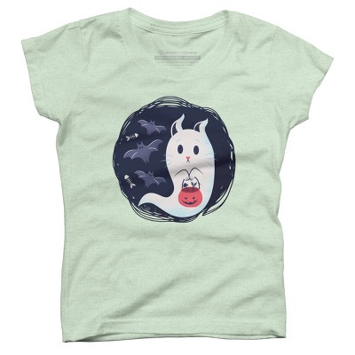 Girl's Design By Humans halloween ghost cat By ArtStyleAlice T-Shirt
