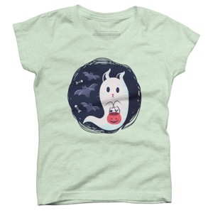 Girl's Design By Humans halloween ghost cat By ArtStyleAlice T-Shirt - 1 of 2