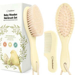 Baby Hair Brush and Comb Set, Oval Wooden Baby Brush Set for Newborns, Infant, Toddler Grooming Kit - 1 of 4