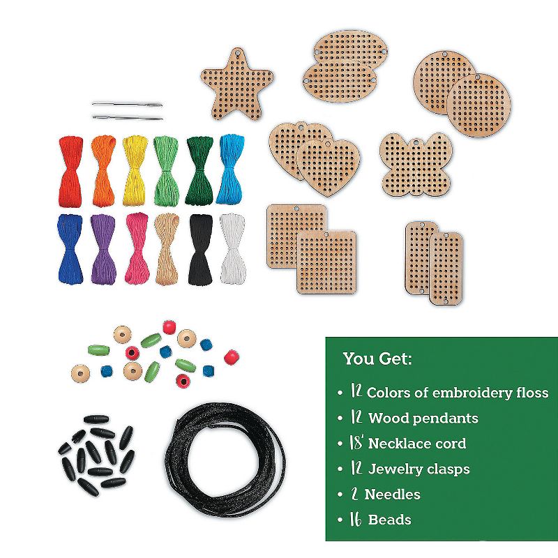 MindWare Make Your Own: Cross Stitch Wood Jewelry Craft Kit - Creates 12 Pendants, 2 of 5