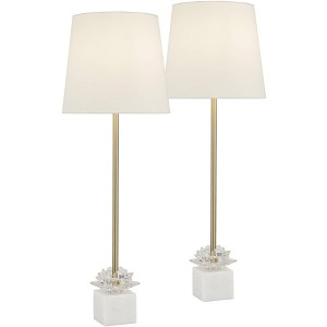 360 Lighting Phoebe Modern Buffet Table Lamps 28 1/2" Tall Set of 2 Gold Metal White Drum Shade for Bedroom Living Room Bedside Nightstand Office Kids - 1 of 4