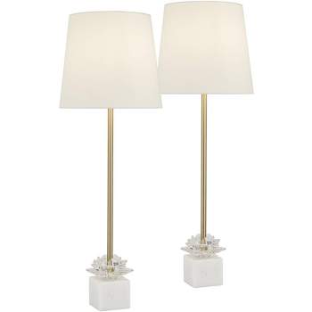 360 Lighting Phoebe Modern Buffet Table Lamps 28 1/2" Tall Set of 2 Gold Metal White Drum Shade for Bedroom Living Room Bedside Nightstand Office Kids