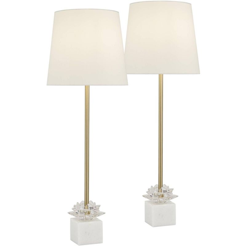 360 Lighting Phoebe Modern Buffet Table Lamps 28 1/2" Tall Set of 2 Gold Metal White Drum Shade for Bedroom Living Room Bedside Nightstand Office Kids, 1 of 9