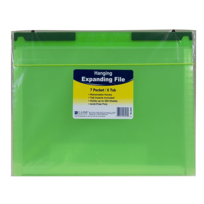 C-Line® Expanding File Folder, 7-Pocket, Hanging Tabs, Bright Green, Pack of 3, 2 of 7
