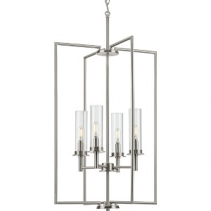 Progress Lighting Kellwyn 4-Light Foyer Pendant, Brushed Nickel, Clear Glass Shade - 1 of 3
