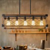 Rectangular Chandelie, 5-Light Retro Farmhouse Chandelier For Kitchen, Living room, Dining room Walnut(No Bulbs, Without Power) - 4 of 4