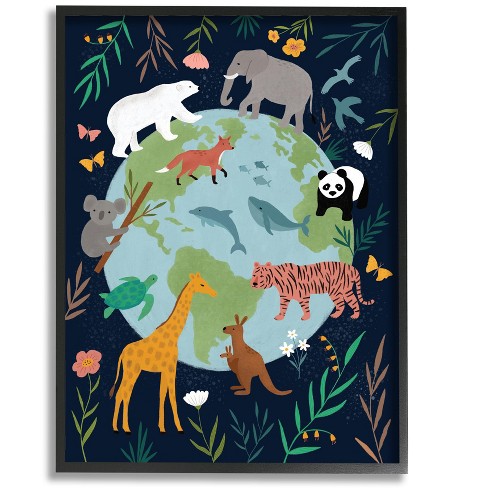Stupell Industries Jungle Animals And Earth Nature Floral Border Black  Framed Giclee, 24 X 30 : Target