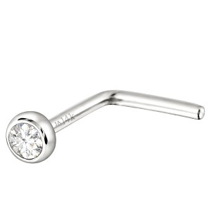 Jewelry Avalanche 22G 14K Gold Bezel-set Diamond L-shape Nose Stud - 1 of 2