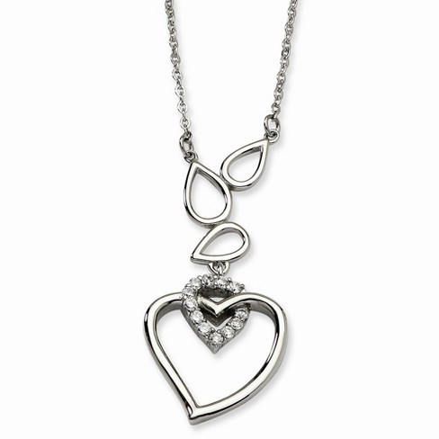 Black Bow Jewelry Stainless Steel Teardrops and Heart Adjustable Necklace with CZ - 18in - image 1 of 4