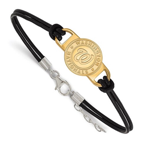 Black Bow Jewelry 14K Yellow Gold Plated S.S. MLB Wash. Nationals Leather Bracelet, 7 In - image 1 of 3