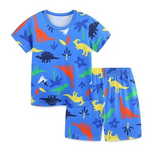 MyKids-USA Summer Baby Kids Colorful Dinosaurs Pattern T-shirt and Shorts Casual Clothing Set for Boys - 1 of 4