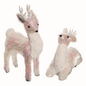 Transpac Foam 12.99 in. White Christmas Glitz Reindeer Set of 2 - 1 of 2