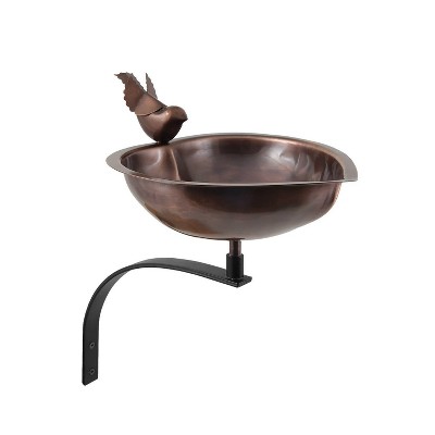 14.7" Heart Shaped Birdbath Bowl with Wall Mount Bracket Antique Copper - ACHLA Designs