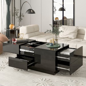 Extendable Rectangular Cocktail Table with 4 Drawers, Hidden Storage & Sliding UV High-Gloss Top， - 1 of 3