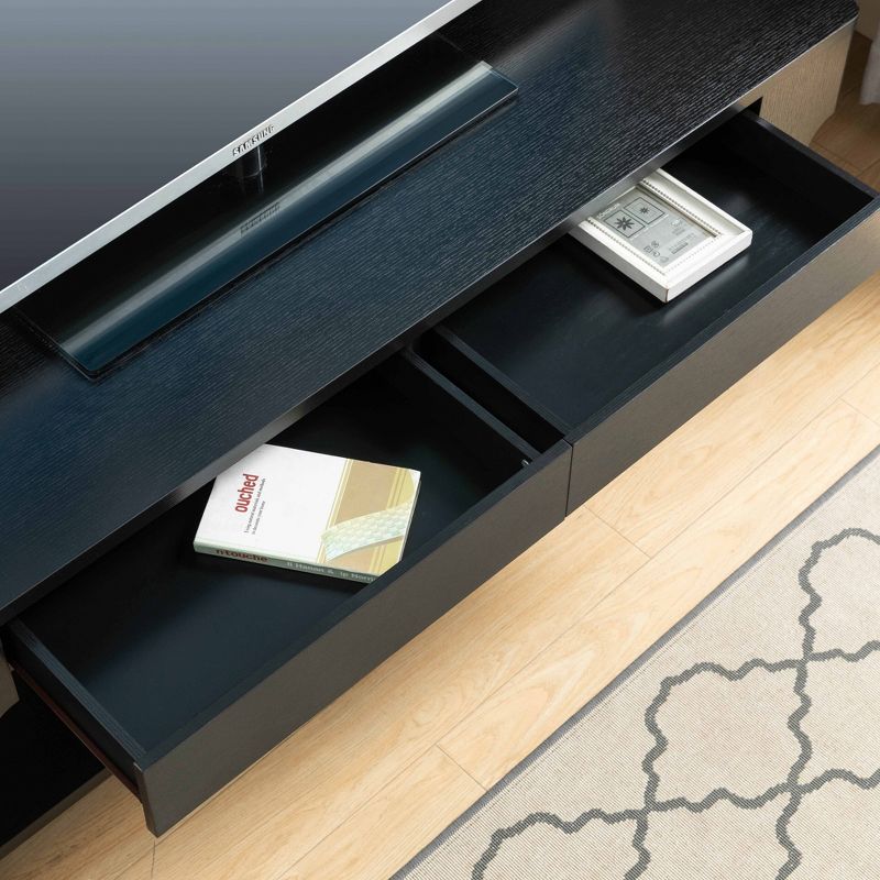 FC Design 60"W Contemporary TV Stand with Two Drawers and Rounded Corners in Black Finish, 4 of 5