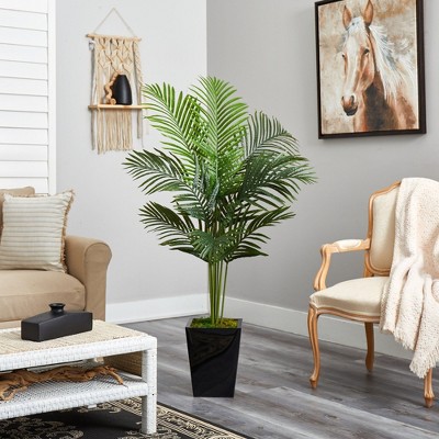 5-ft Green Faux Palm Tree in Black Planter