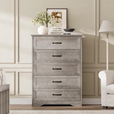5/6 Drawer Dresser for Bedroom, Wooden Chest of Drawers with Wide Handles, Modern Farmhouse Storage Cabinet Organizer for Bedroom, Living Room