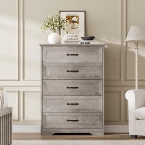 5/6 Drawer Dresser for Bedroom, Wooden Chest of Drawers with Wide Handles, Modern Farmhouse Storage Cabinet Organizer for Bedroom, Living Room - 1 of 4