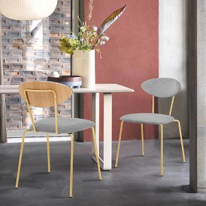 Set of 2 Neo Modern Fabric and Metal Dining Room Chairs Gray/Black - Armen Living: Contemporary, Faux Leather, Comfort Cushion - 1 of 4