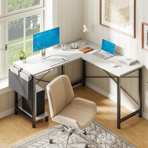 TUYOHW 50" L-Shaped Computer Desk with Side Storage Bag,Corner Desks with CPU Stand& Metal Frame,Gaming Desk for Home Office Dorm Studying Room - 1 of 4