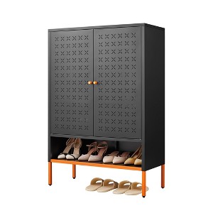 TiramisuBest 5.9" Black High Foot Shoe Cabinet with Double - Sided Mesh Doors, Movable Double -Proof & Seismic Base, Sweeping Machine for Living Room - 1 of 4